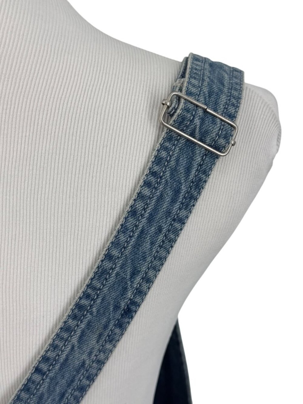 NWOT Free People Distressed Denim Overall Mini Skirt 12/L | Indie Sleaze Grunge - Picture 8 of 16